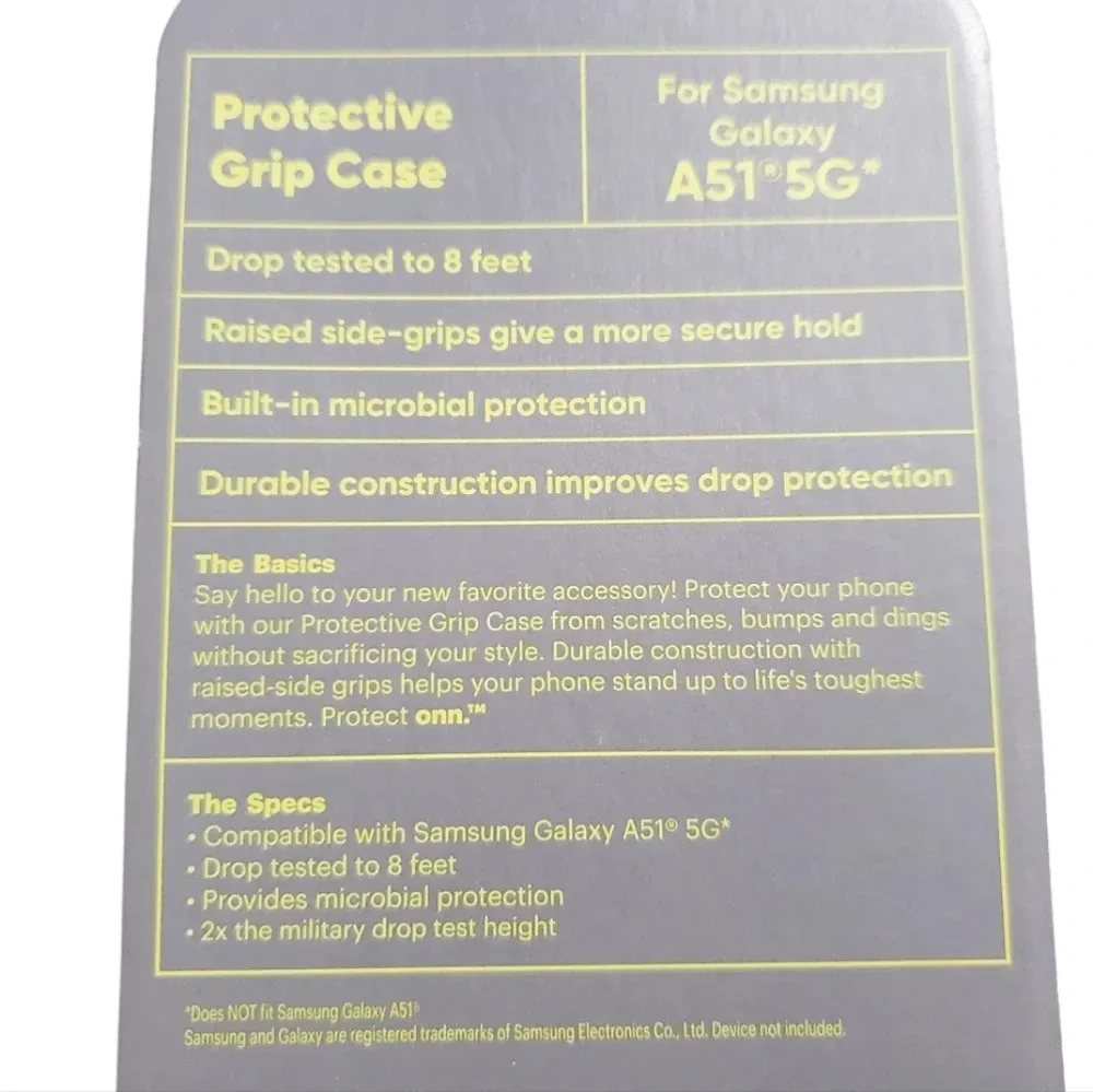 Onn Protect Samsung Galaxy A51 5G Cell Phone Case 8' Drop Protection Blue
